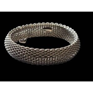Tiffany & Co. Somerset Mesh Sterling Silver Wide Bangle Bracelet